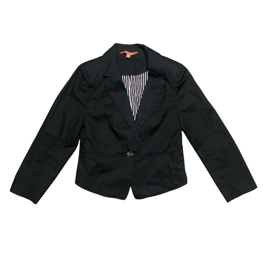 ModCloth Blazer Size XS Black Lined Hearts Dark Academia Twee Preppy Oxford
